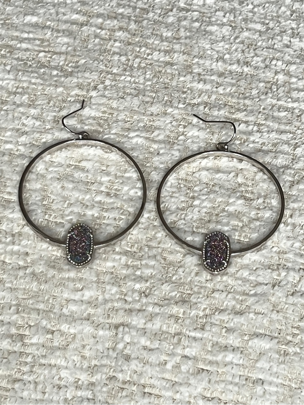 Kendra Scott Silver Hoop Earrings with multi-colored Druzy